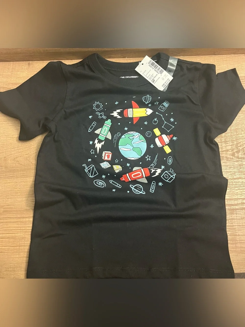 The Children's Place Black Space Graphic Tee and Blue Denim Shorts Set - Picture 3 of 3